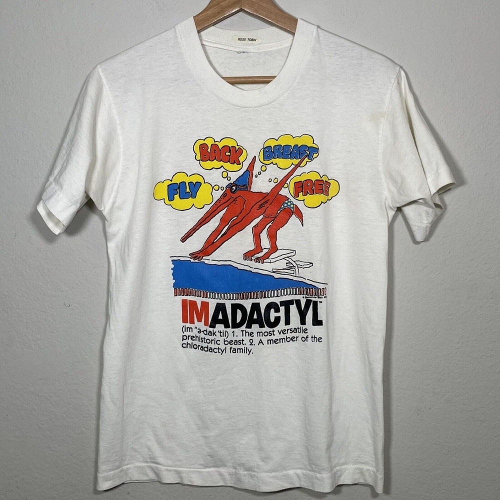 Vintage Swimming Tees Ross Tobin Imadactyl White Single Stitch Graphic T Shirt